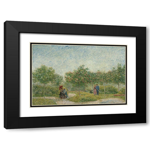 Garden in Montmarte with lovers Black Modern Wood Framed Art Print with Double Matting by van Gogh, Vincent