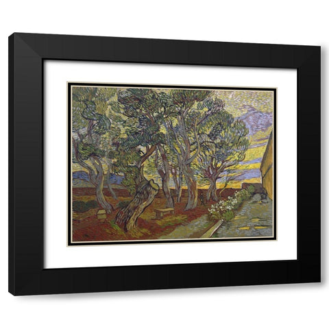The garden of Saint Pauls Hospital Black Modern Wood Framed Art Print with Double Matting by van Gogh, Vincent
