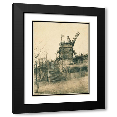 Moulin de la Galette Black Modern Wood Framed Art Print with Double Matting by van Gogh, Vincent