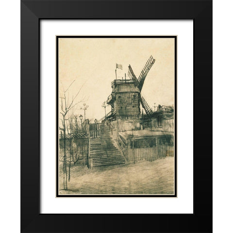 Moulin de la Galette Black Modern Wood Framed Art Print with Double Matting by van Gogh, Vincent