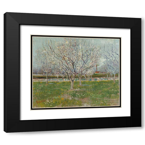 Orchard in Blossom Black Modern Wood Framed Art Print with Double Matting by van Gogh, Vincent