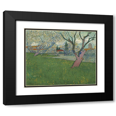 Orchards in blossom, view of Arles Black Modern Wood Framed Art Print with Double Matting by van Gogh, Vincent