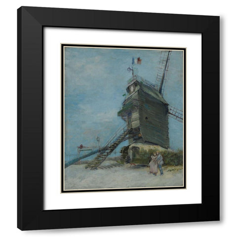 Le Moulin de la Galette Black Modern Wood Framed Art Print with Double Matting by van Gogh, Vincent