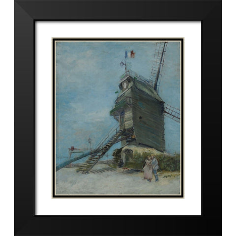 Le Moulin de la Galette Black Modern Wood Framed Art Print with Double Matting by van Gogh, Vincent