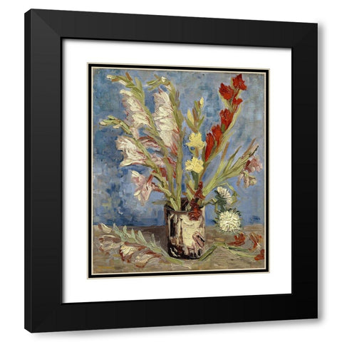 Vase with gladioli and China asters Black Modern Wood Framed Art Print with Double Matting by van Gogh, Vincent
