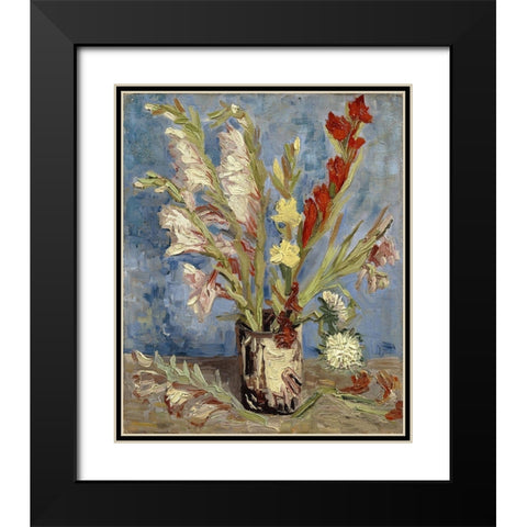 Vase with gladioli and China asters Black Modern Wood Framed Art Print with Double Matting by van Gogh, Vincent
