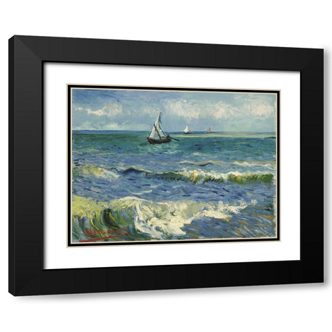 Seascape near Les Saintes-Maries-de-la-Mer Black Modern Wood Framed Art Print with Double Matting by van Gogh, Vincent