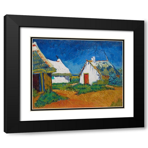 Three white cottages in Saintes-Maries Black Modern Wood Framed Art Print with Double Matting by van Gogh, Vincent