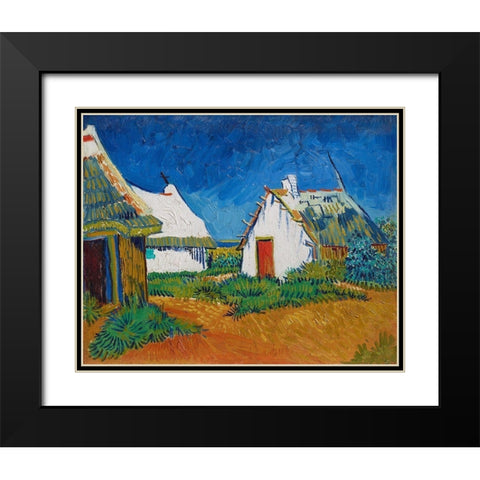 Three white cottages in Saintes-Maries Black Modern Wood Framed Art Print with Double Matting by van Gogh, Vincent