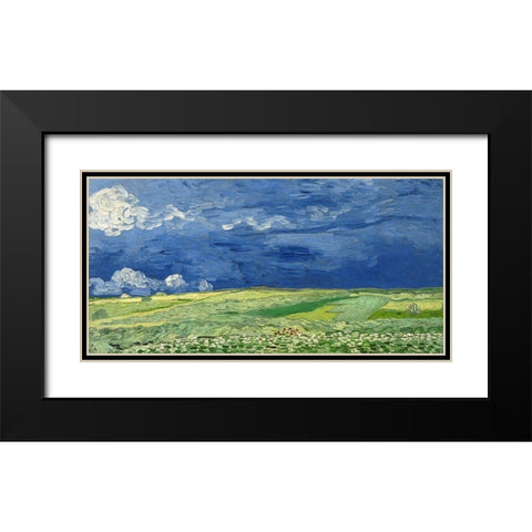 Wheatfield Under Thunderclouds Black Modern Wood Framed Art Print with Double Matting by van Gogh, Vincent