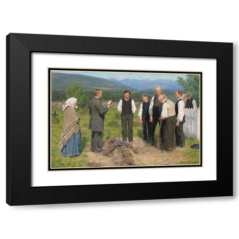 Peasant burial Black Modern Wood Framed Art Print with Double Matting by Werenskiold, Erik