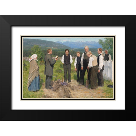 Peasant burial Black Modern Wood Framed Art Print with Double Matting by Werenskiold, Erik