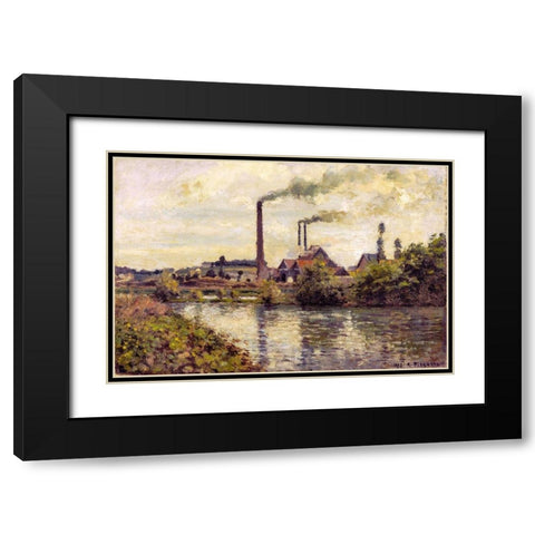 The Factory at Pontoise Black Modern Wood Framed Art Print with Double Matting by Pissarro, Camille