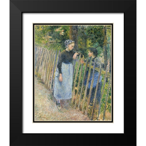 Conversation Black Modern Wood Framed Art Print with Double Matting by Pissarro, Camille