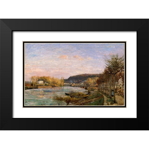 The Seine at Bougival Black Modern Wood Framed Art Print with Double Matting by Pissarro, Camille