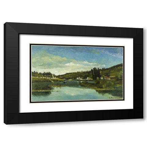 The Marne at Chennevieres Black Modern Wood Framed Art Print with Double Matting by Pissarro, Camille