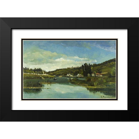 The Marne at Chennevieres Black Modern Wood Framed Art Print with Double Matting by Pissarro, Camille