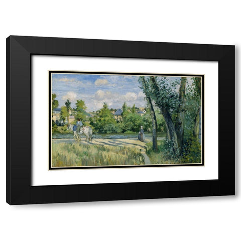 Sunlight on the Road, Pontoise Black Modern Wood Framed Art Print with Double Matting by Pissarro, Camille