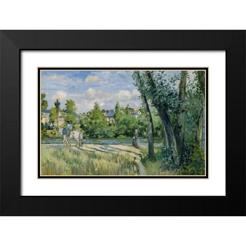 Sunlight on the Road, Pontoise Black Modern Wood Framed Art Print with Double Matting by Pissarro, Camille