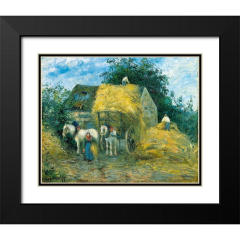 The Hay Cart, Montfoucault Black Modern Wood Framed Art Print with Double Matting by Pissarro, Camille