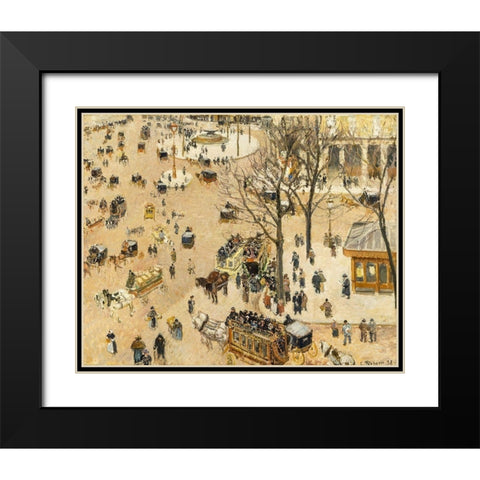 La Place due Theatre Francais Black Modern Wood Framed Art Print with Double Matting by Pissarro, Camille