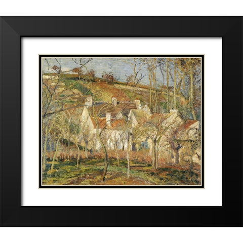 Red roofs, corner of a village, winter Black Modern Wood Framed Art Print with Double Matting by Pissarro, Camille
