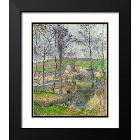 The banks of the Viosne at Osny in grey weather, winter Black Modern Wood Framed Art Print with Double Matting by Pissarro, Camille