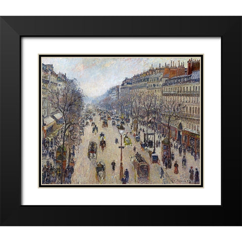 Boulevard Montmartre, Morning, Cloudy Weather Black Modern Wood Framed Art Print with Double Matting by Pissarro, Camille