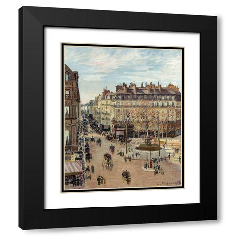 Rue Saint-Honore, Sun Effect, Afternoon Black Modern Wood Framed Art Print with Double Matting by Pissarro, Camille