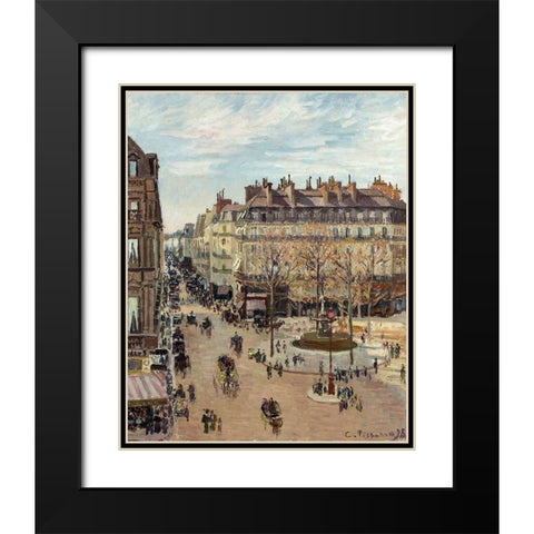 Rue Saint-Honore, Sun Effect, Afternoon Black Modern Wood Framed Art Print with Double Matting by Pissarro, Camille