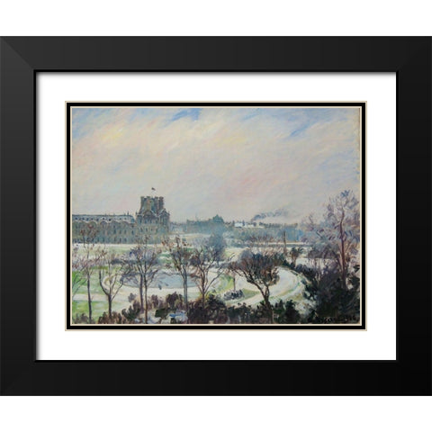 Tuileries Garden, snow effect Black Modern Wood Framed Art Print with Double Matting by Pissarro, Camille