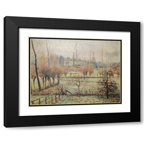 Snow effect at Eragny Black Modern Wood Framed Art Print with Double Matting by Pissarro, Camille