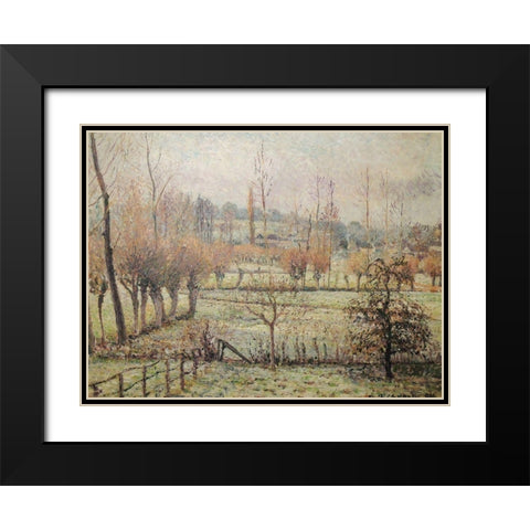 Snow effect at Eragny Black Modern Wood Framed Art Print with Double Matting by Pissarro, Camille