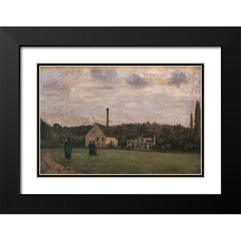 The Little Factory Black Modern Wood Framed Art Print with Double Matting by Pissarro, Camille