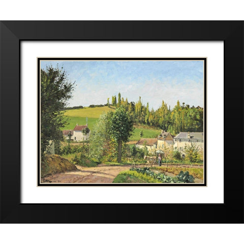 Hamlet around Pontoise Black Modern Wood Framed Art Print with Double Matting by Pissarro, Camille