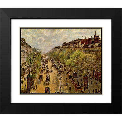 Boulevard Montmartre Springtime Black Modern Wood Framed Art Print with Double Matting by Pissarro, Camille