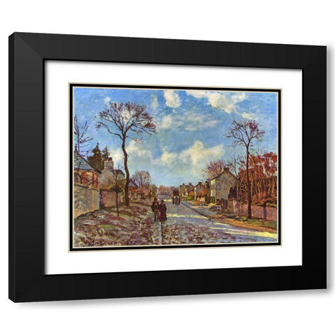 Route de Versailles, Louveciennes Black Modern Wood Framed Art Print with Double Matting by Pissarro, Camille