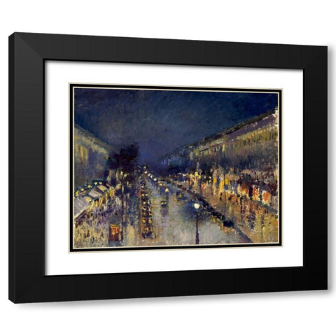 Boulevard Montmartre at night Black Modern Wood Framed Art Print with Double Matting by Pissarro, Camille