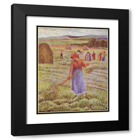 Hay harvest at Eragny-sur-epte Black Modern Wood Framed Art Print with Double Matting by Pissarro, Camille
