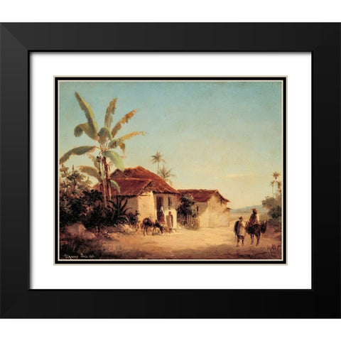 Landscape with Farmhouses and Palm Trees Black Modern Wood Framed Art Print with Double Matting by Pissarro, Camille