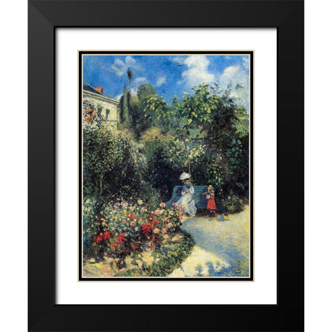 In the Garden of Les Mathurins at Pontoise Black Modern Wood Framed Art Print with Double Matting by Pissarro, Camille