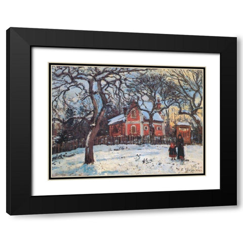 Chestnut trees in Louveciennes Black Modern Wood Framed Art Print with Double Matting by Pissarro, Camille