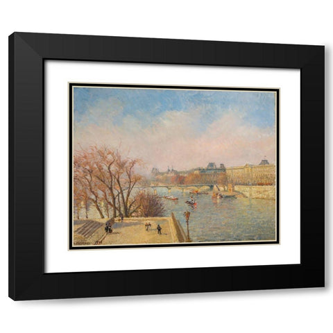 The Louvre, Morning, SunlightÂ  Black Modern Wood Framed Art Print with Double Matting by Pissarro, Camille