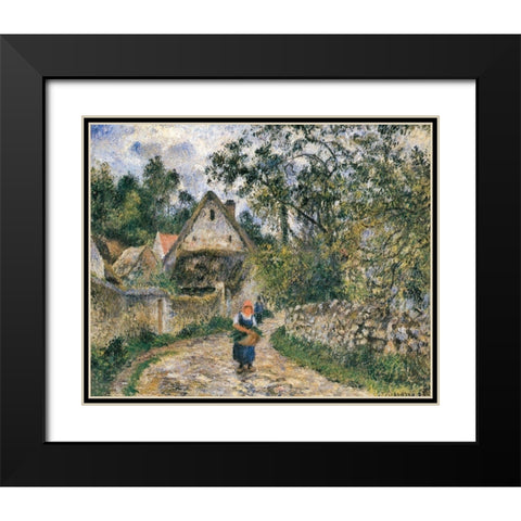 Cottages at Le Valhermeil, Auvers-sur-Oise Black Modern Wood Framed Art Print with Double Matting by Pissarro, Camille