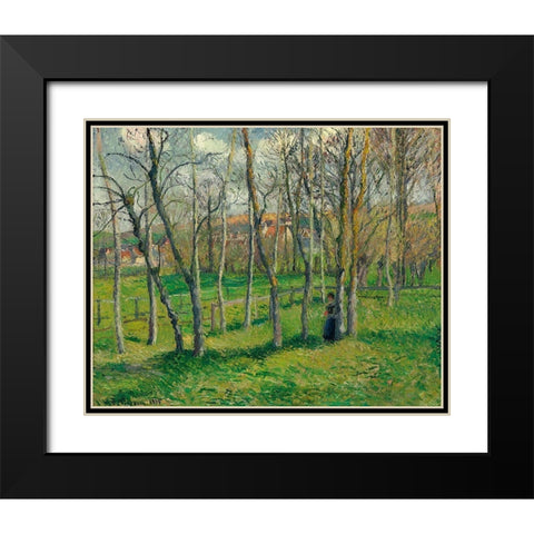 Prairie de Bazincourt Black Modern Wood Framed Art Print with Double Matting by Pissarro, Camille
