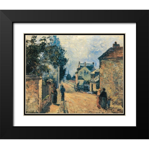La Rue de LÂ´Hermitage, Pontoise Black Modern Wood Framed Art Print with Double Matting by Pissarro, Camille