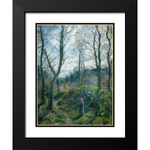 Woodland scene. Spring Black Modern Wood Framed Art Print with Double Matting by Pissarro, Camille