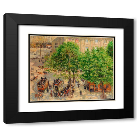 Place du Theatre-Francais, Spring Black Modern Wood Framed Art Print with Double Matting by Pissarro, Camille