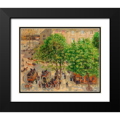 Place du Theatre-Francais, Spring Black Modern Wood Framed Art Print with Double Matting by Pissarro, Camille