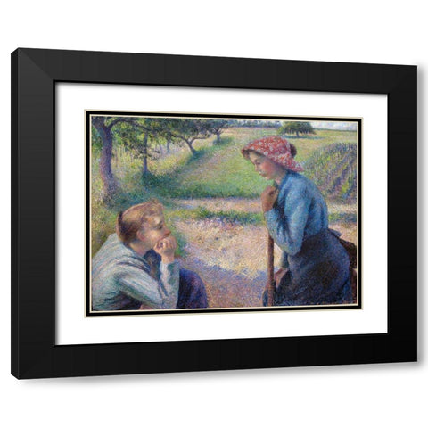 The Young Peasant Women Black Modern Wood Framed Art Print with Double Matting by Pissarro, Camille